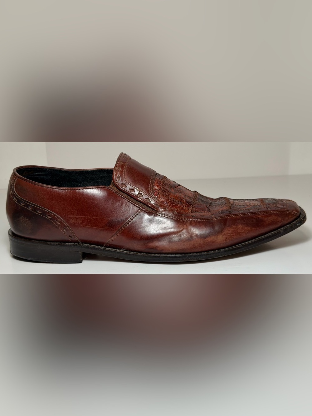 Vintage Stacy Adams Made in Brazil Patchwork Croc Leather Loafers 10.5M